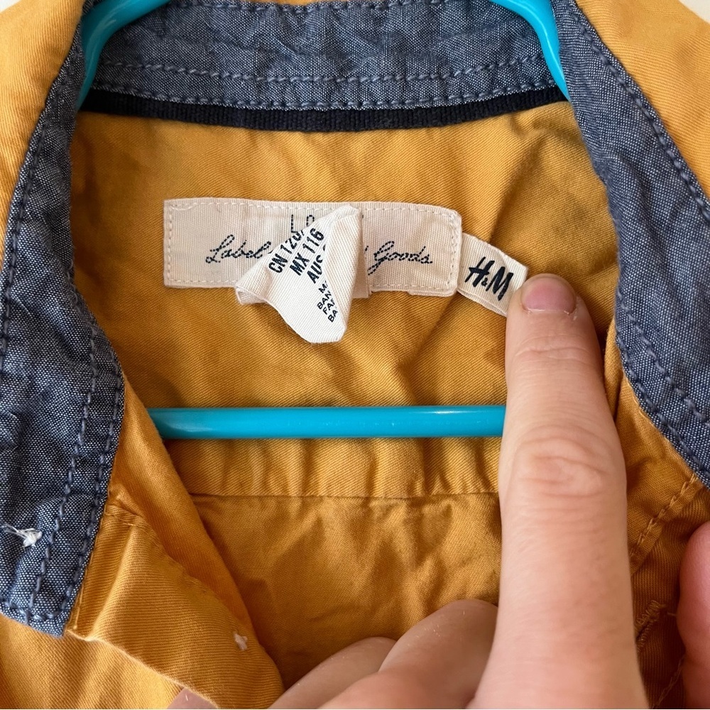 🌼 5/$20 H&M L.O.G.G. Mustard Yellow Boys Button Down Shirt Long Sleeve Size 5-6Y - Picture 4 of 11